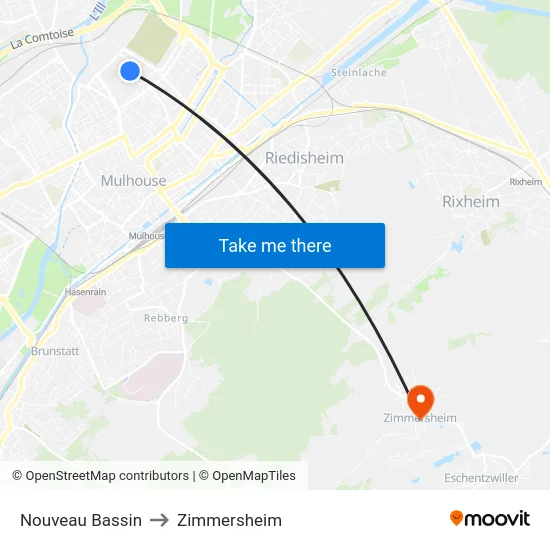 Nouveau Bassin to Zimmersheim map