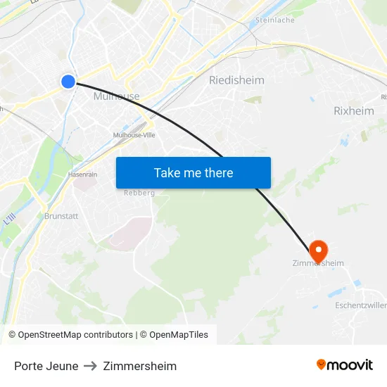 Porte Jeune to Zimmersheim map