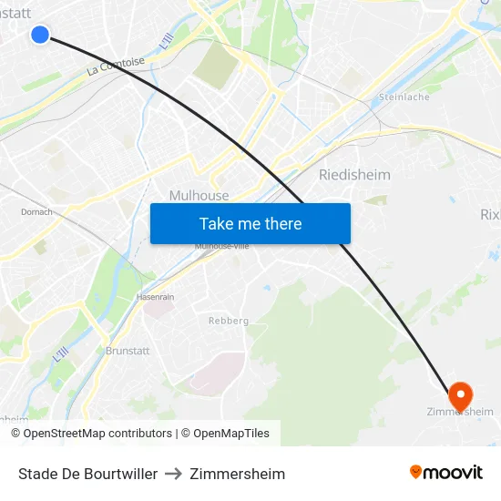 Stade De Bourtwiller to Zimmersheim map