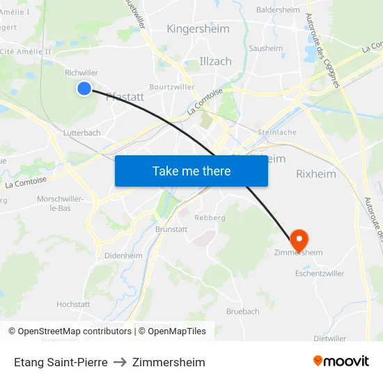 Etang Saint-Pierre to Zimmersheim map