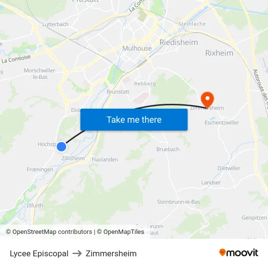 Lycee  Episcopal to Zimmersheim map