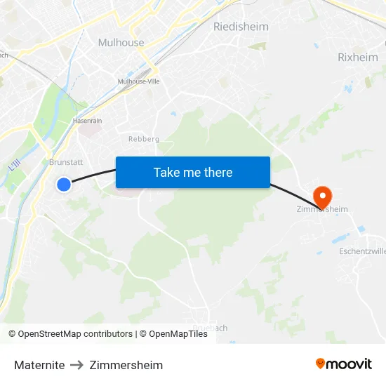 Maternite to Zimmersheim map