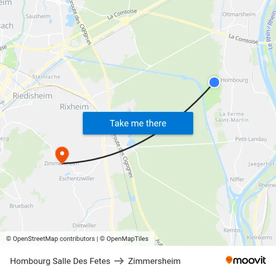 Hombourg Salle Des Fetes to Zimmersheim map
