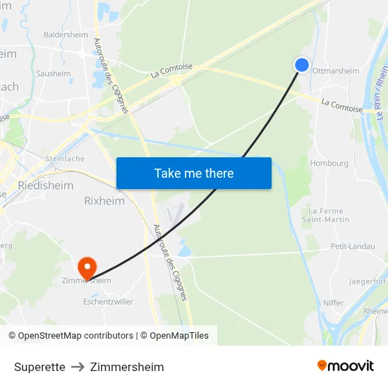 Superette to Zimmersheim map