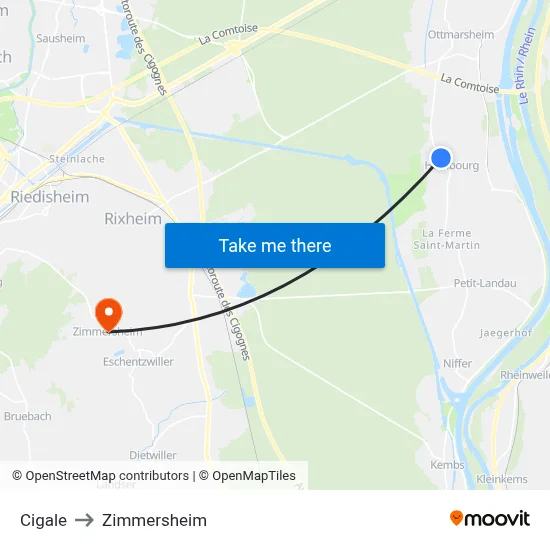 Cigale to Zimmersheim map