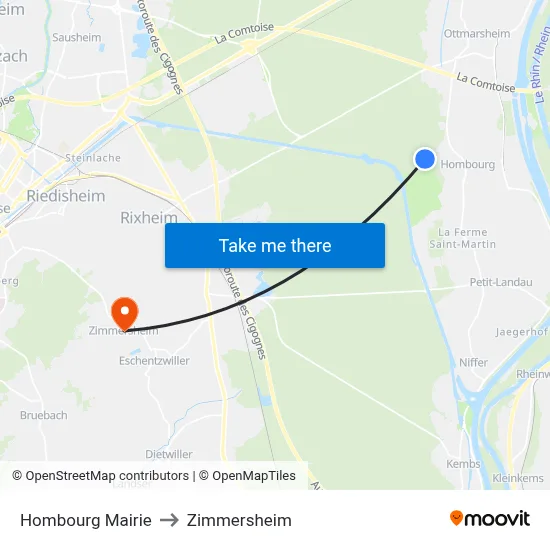 Hombourg  Mairie to Zimmersheim map