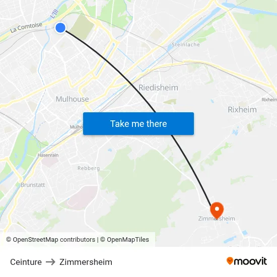 Ceinture to Zimmersheim map