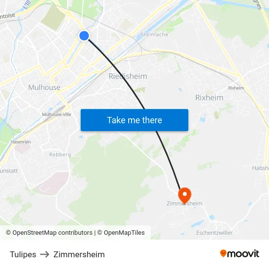 Tulipes to Zimmersheim map