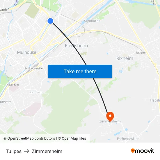 Tulipes to Zimmersheim map