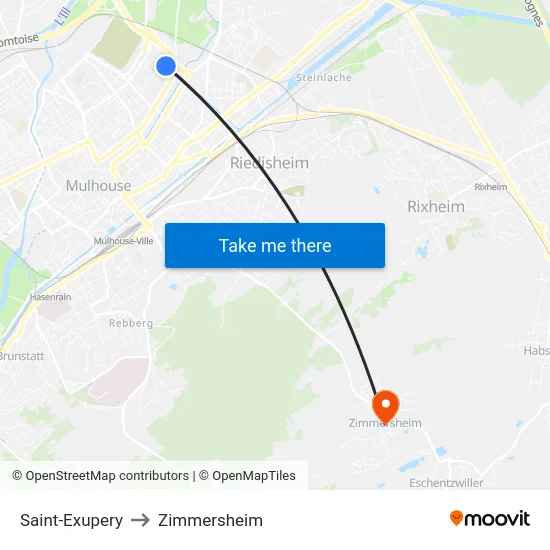 Saint-Exupery to Zimmersheim map