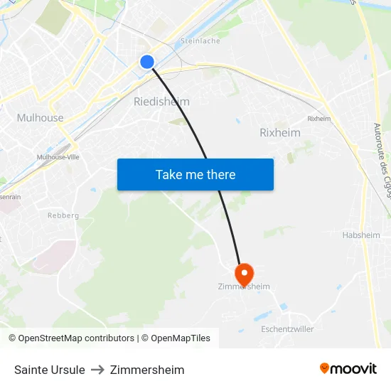 Sainte Ursule to Zimmersheim map