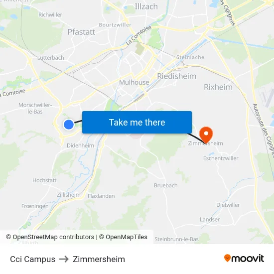 Cci Campus to Zimmersheim map