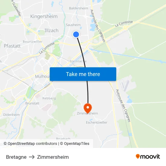 Bretagne to Zimmersheim map