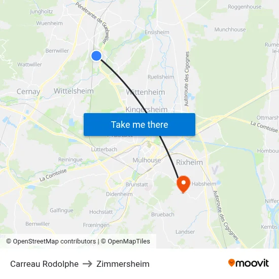 Carreau Rodolphe to Zimmersheim map