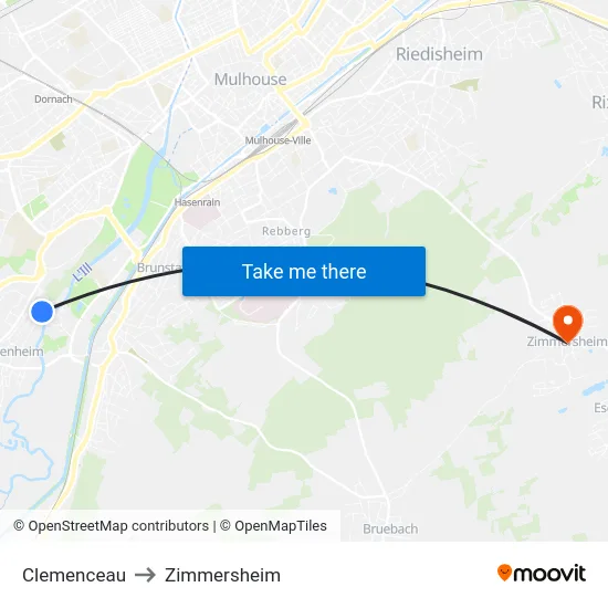 Clemenceau to Zimmersheim map