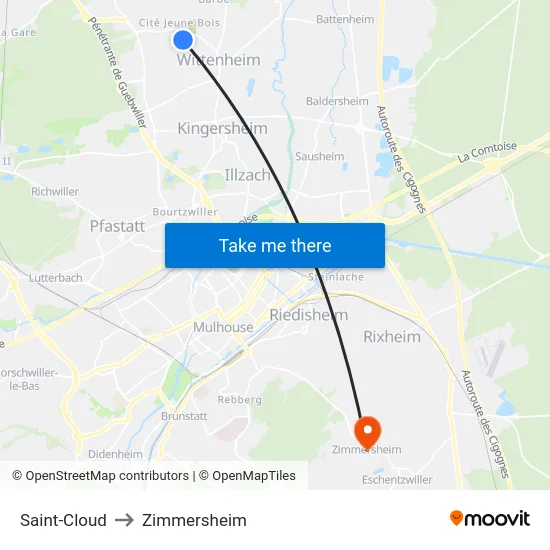 Saint-Cloud to Zimmersheim map