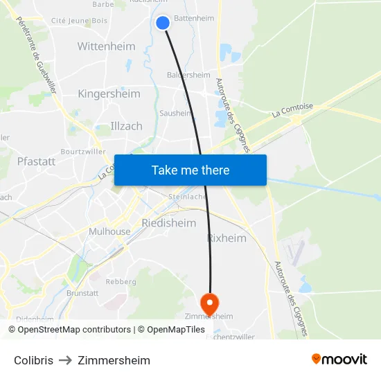 Colibris to Zimmersheim map