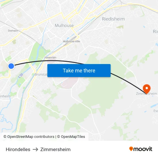 Hirondelles to Zimmersheim map