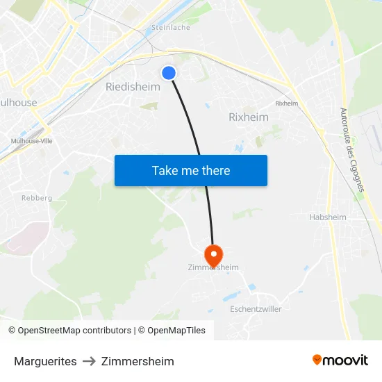 Marguerites to Zimmersheim map