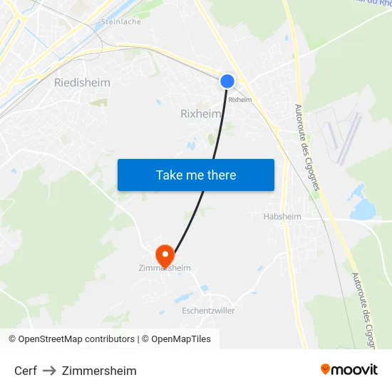 Cerf to Zimmersheim map