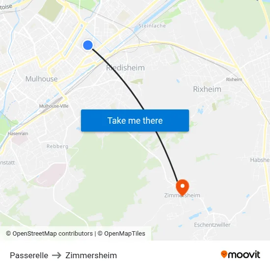 Passerelle to Zimmersheim map