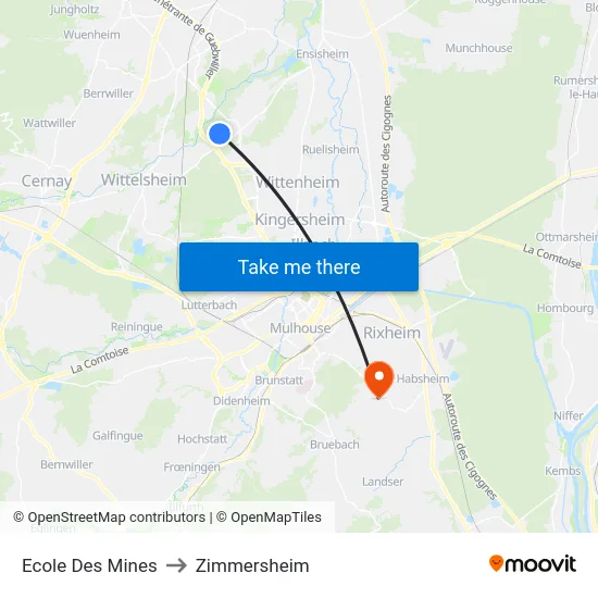 Ecole Des Mines to Zimmersheim map