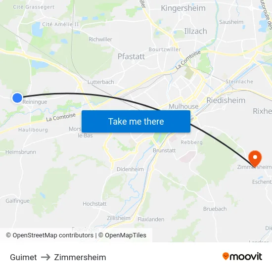 Guimet to Zimmersheim map