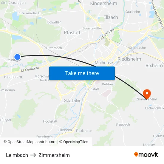 Leimbach to Zimmersheim map