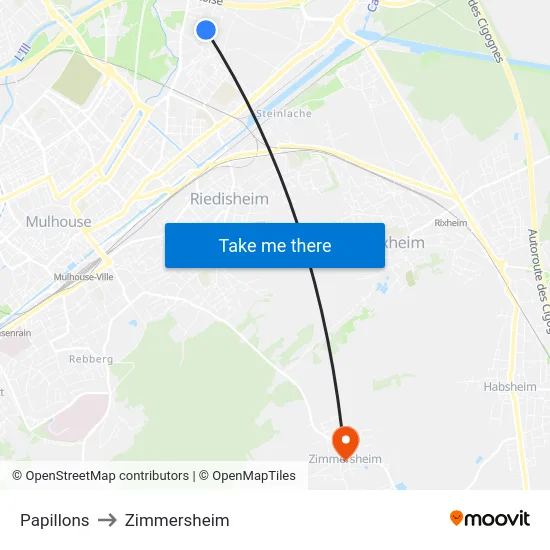 Papillons to Zimmersheim map
