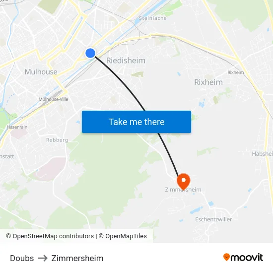 Doubs to Zimmersheim map