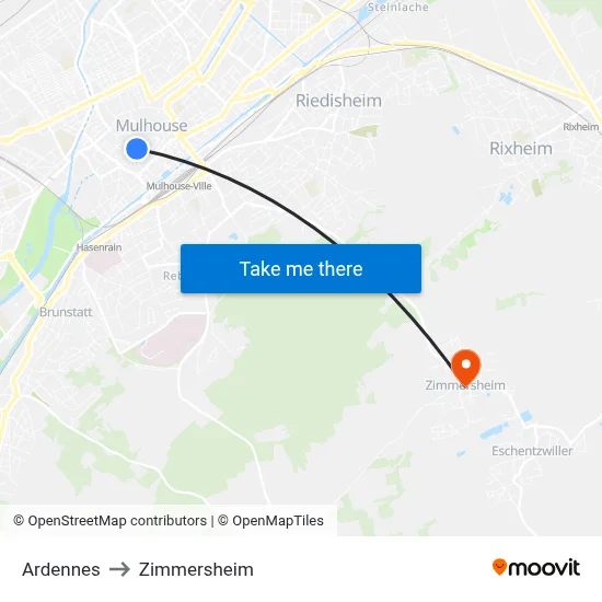 Ardennes to Zimmersheim map