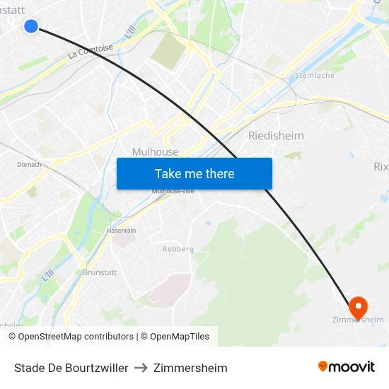 Stade De Bourtzwiller to Zimmersheim map