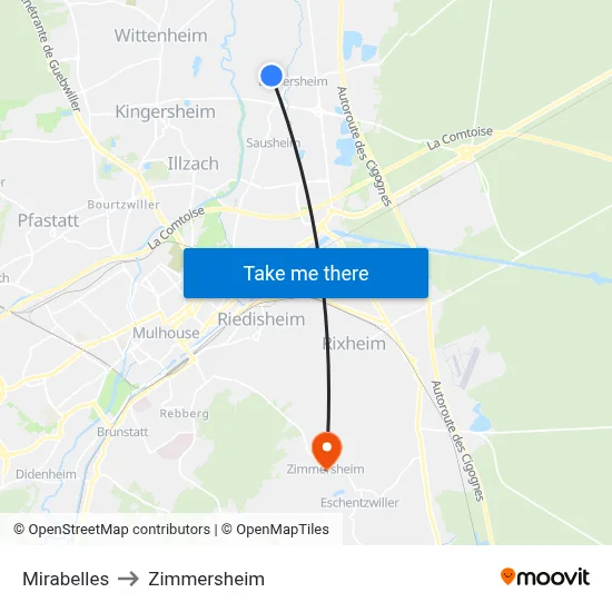 Mirabelles to Zimmersheim map