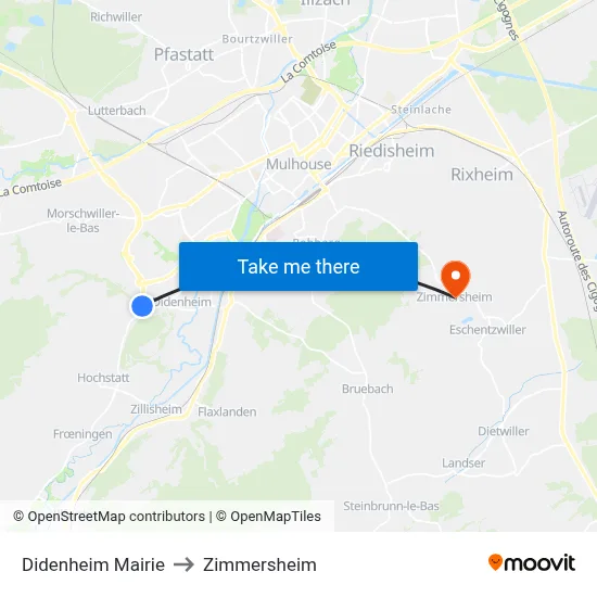 Didenheim Mairie to Zimmersheim map