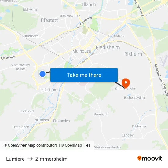 Lumiere to Zimmersheim map