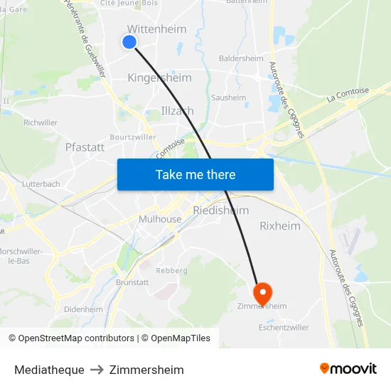 Mediatheque to Zimmersheim map