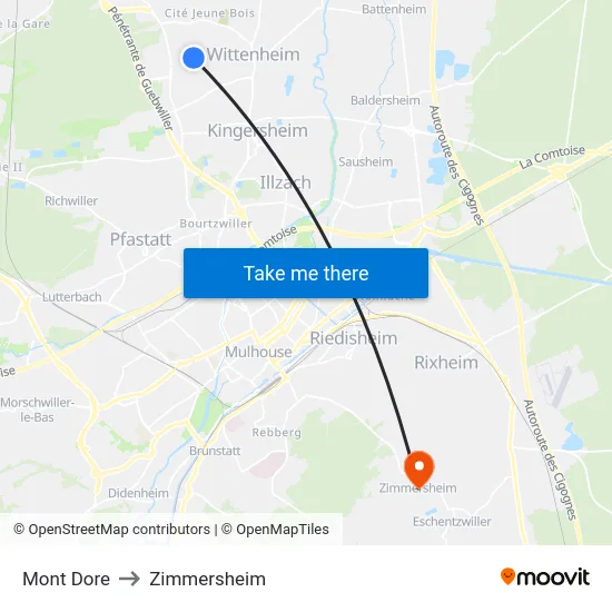 Mont Dore to Zimmersheim map