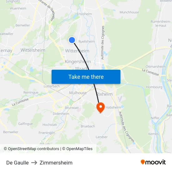 De Gaulle to Zimmersheim map