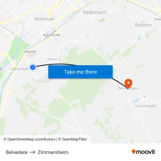 Belvedere to Zimmersheim map