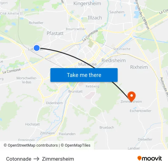 Cotonnade to Zimmersheim map
