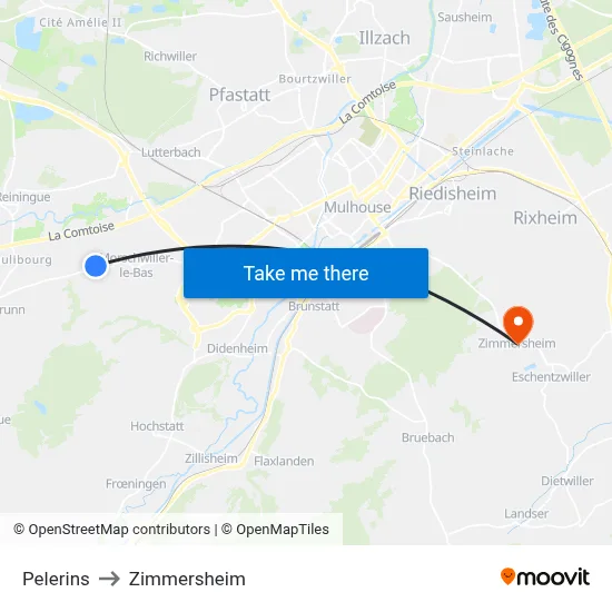 Pelerins to Zimmersheim map