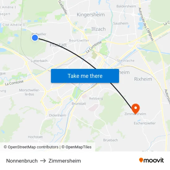 Nonnenbruch to Zimmersheim map