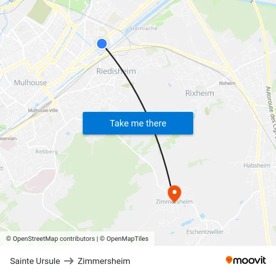 Sainte Ursule to Zimmersheim map