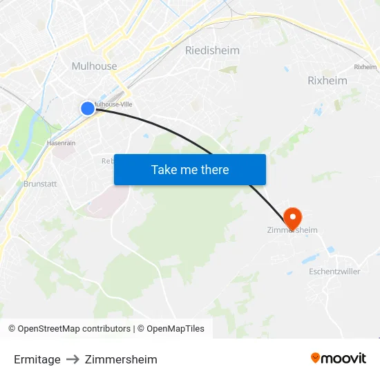 Ermitage to Zimmersheim map