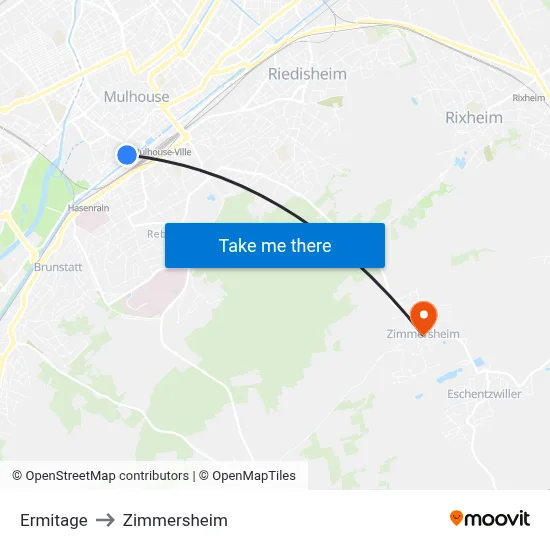 Ermitage to Zimmersheim map