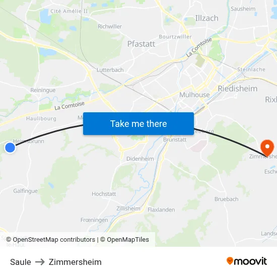 Saule to Zimmersheim map