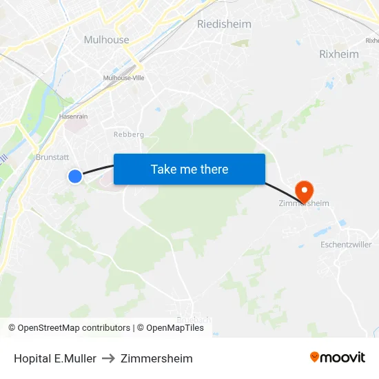Hopital E.Muller to Zimmersheim map