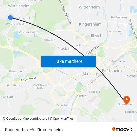 Paquerettes to Zimmersheim map
