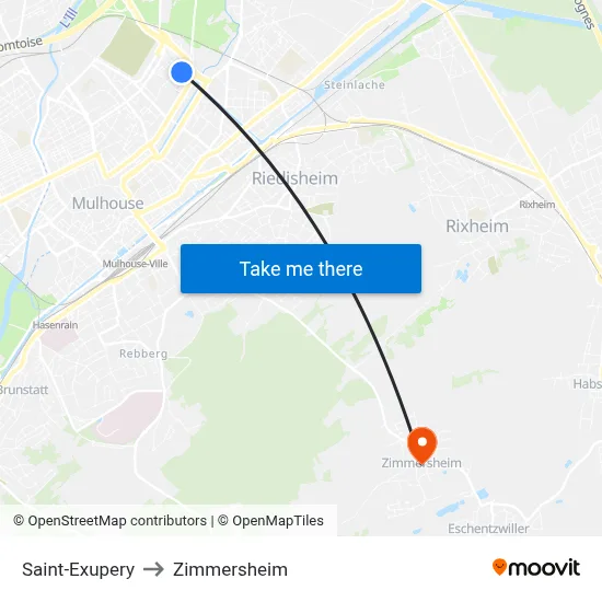 Saint-Exupery to Zimmersheim map