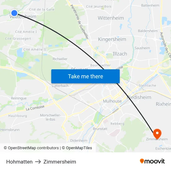 Hohmatten to Zimmersheim map